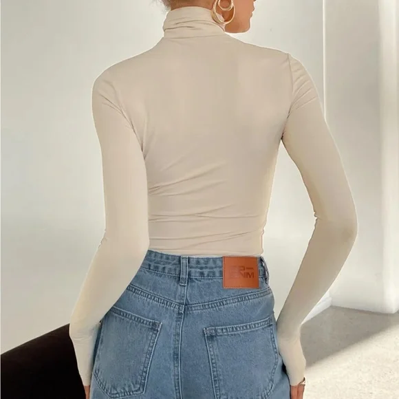 Princess Polly Elysium Long Sleeve Turtleneck Top Bone - Picture 3 of 5